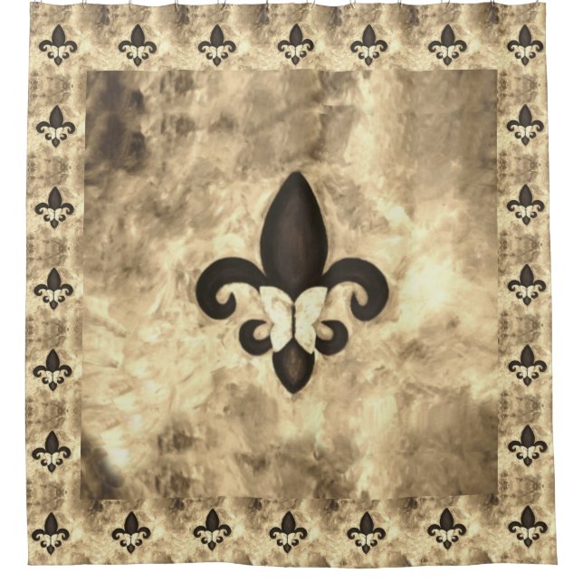Sepia Butterfleur | Tan Butterfly über Lilie Duschvorhang (Vorderseite)