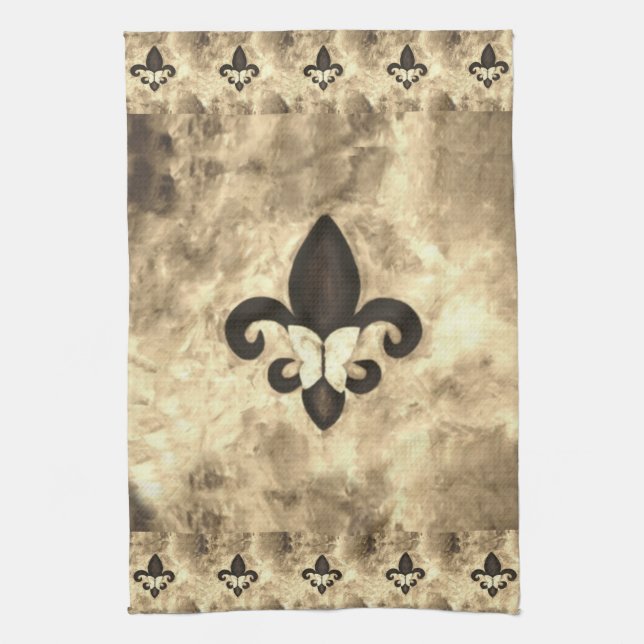 Sepia Butterfleur | Tan Butterfly über Lilie Geschirrtuch (Vertikal)