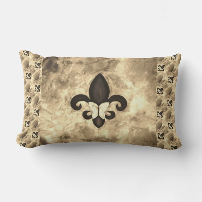Sepia Butterfleur | Tan Butterfly über Lilie Lendenkissen (Vorderseite)