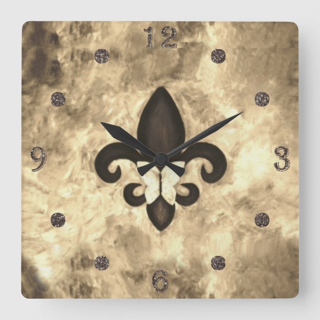 Sepia Butterfleur | Tan Butterfly über Lilie Quadratische Wanduhr (Vorderseite)