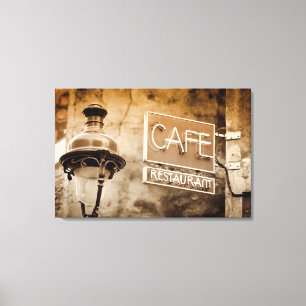 Sepia-Café-Schild, Paris, Frankreich Leinwanddruck