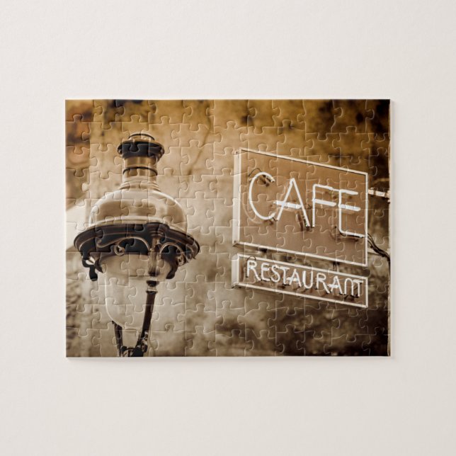 Sepia café sign, Paris, Frankreich (Horizontal)