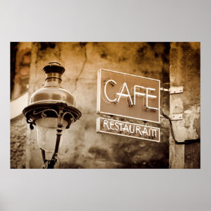 Sepia café sign, Paris, Frankreich Poster