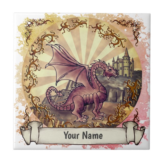 Sepia  Castle dragon tile Fliese (Vorderseite)