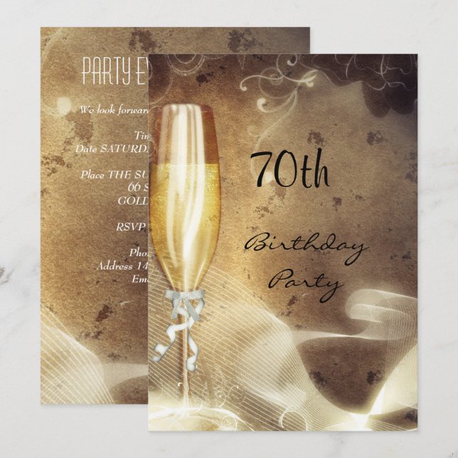 Sepia Champagne Glass Einladung (Vorne/Hinten)