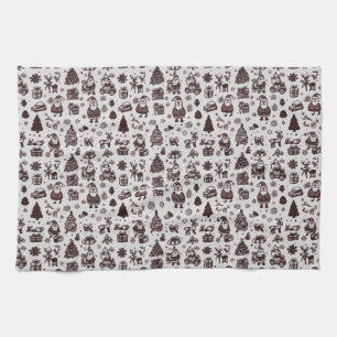 Sepia Christmas Pattern Geschirrtuch