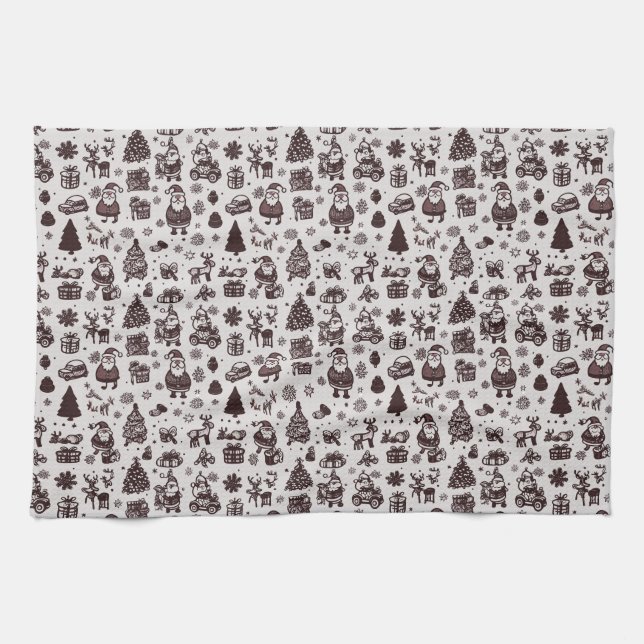 Sepia Christmas Pattern Geschirrtuch (Horizontal)