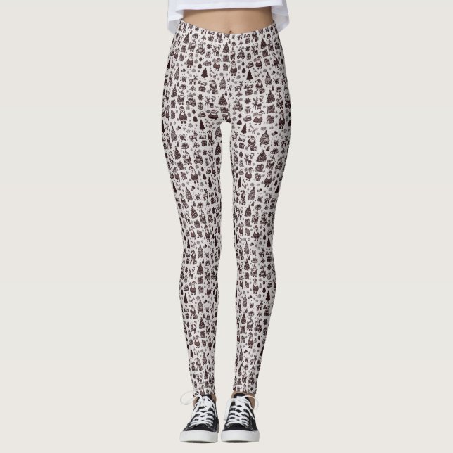 Sepia Christmas Pattern Leggings (Vorderseite)