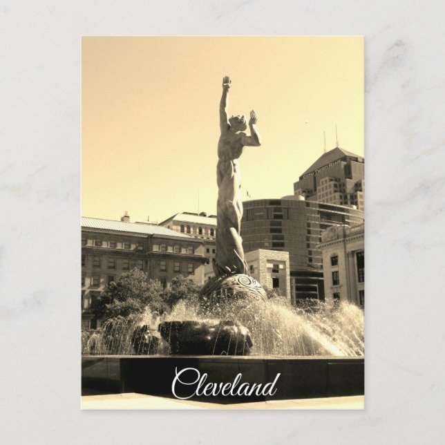 Sepia Cleveland Fountain Postkarte (Vorderseite)