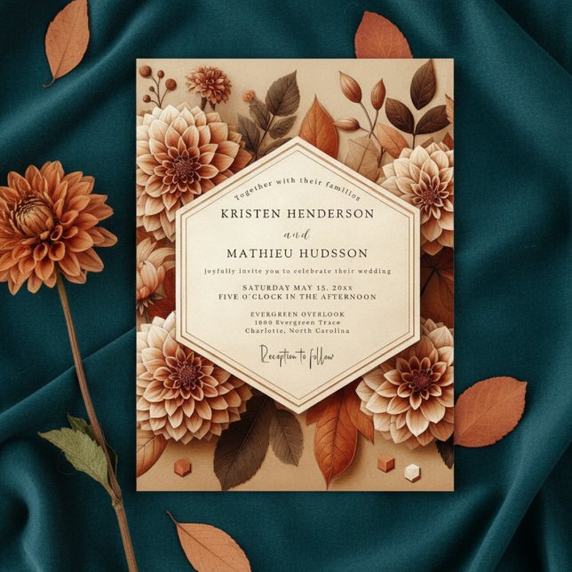 Sepia Dahlia Autumn Romance Wedding Einladung (Von Creator hochgeladen)
