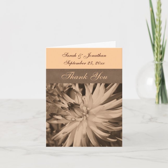 Sepia Dahlia Blume Wedding Dankeskarte (Vorderseite)