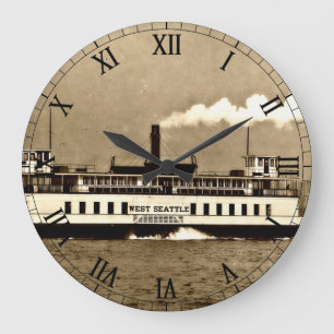 Sepia-Dampfer-Fähre Große Wanduhr