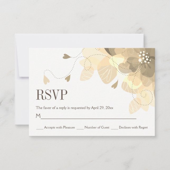 Sepia délicate fleurs automne mariage floral RSVP (Devant)