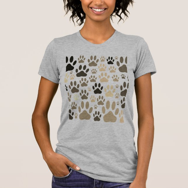Sepia Dog Paw druckt über den T - Shirt (Vorderseite)