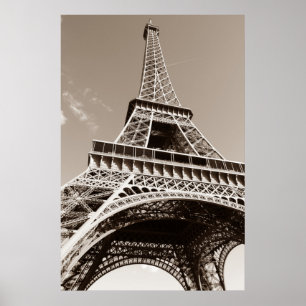 Sepia Eiffel Tower Paris Romance City Poster