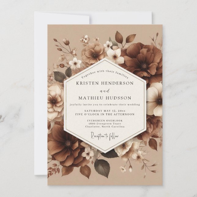 Sepia-Erde-Bloom-Hochzeit Einladung (Vorderseite)