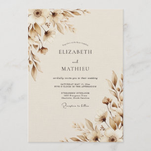 Sepia-erdige botanische Hochzeit Einladung