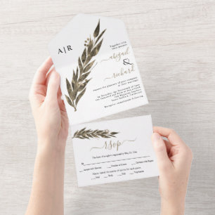 Sepia eucalyptus Branch Winterhochzeit All In One Einladung