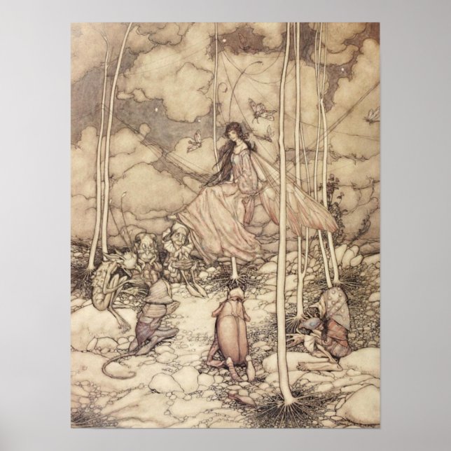 Sepia-farbene Feenkönigin mit Kreatur Poster (Vorne)