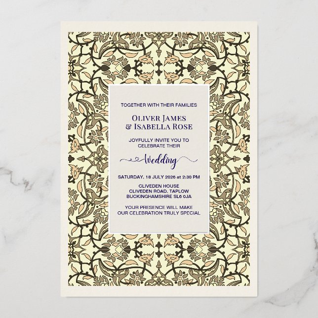 Sepia Floral Arabesque Hochzeit Einladung - Foil (Vorderseite)