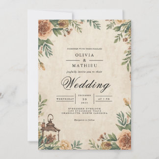 Sepia Floral Arch Blüh Wedding Einladung