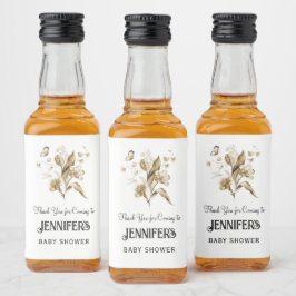 Sepia Floral Bouquet, Babydusche Vielen Dank für I Alkoholflaschenetikett