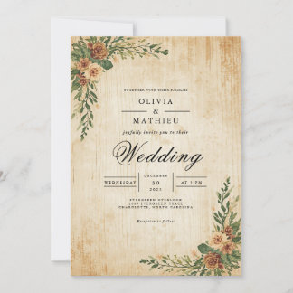 Sepia Floral Corner Wedding Einladung