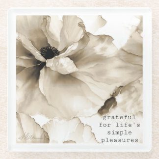 Sepia floral dankbar Zitat Glasuntersetzer