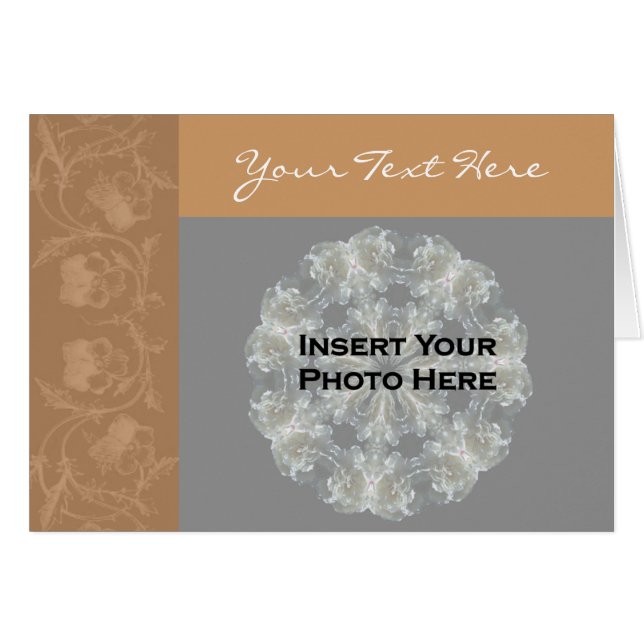 Sepia Floral Design Foto-Karte (Vorderseite (Horizontal))