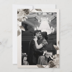 Sepia Floral Foto Wasserfarben Hochzeit Einladung