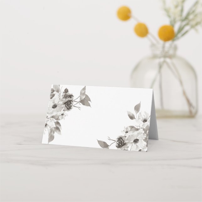 Sepia Floral Gefaltete Platzkarte (Vorderseite)