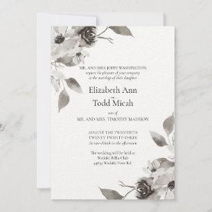 Sepia Floral Watercolor Hochzeit Einladung