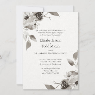 Sepia Floral Watercolor Hochzeit Einladung