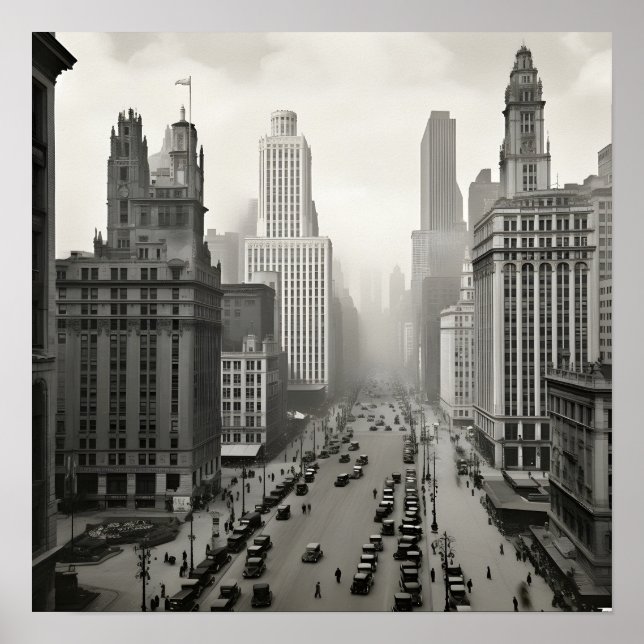 Sepia-Foto in Chicago aus den 1920er Jahren Poster (Vorne)