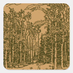 Sepia-Gebirge und Wald Quadratischer Aufkleber