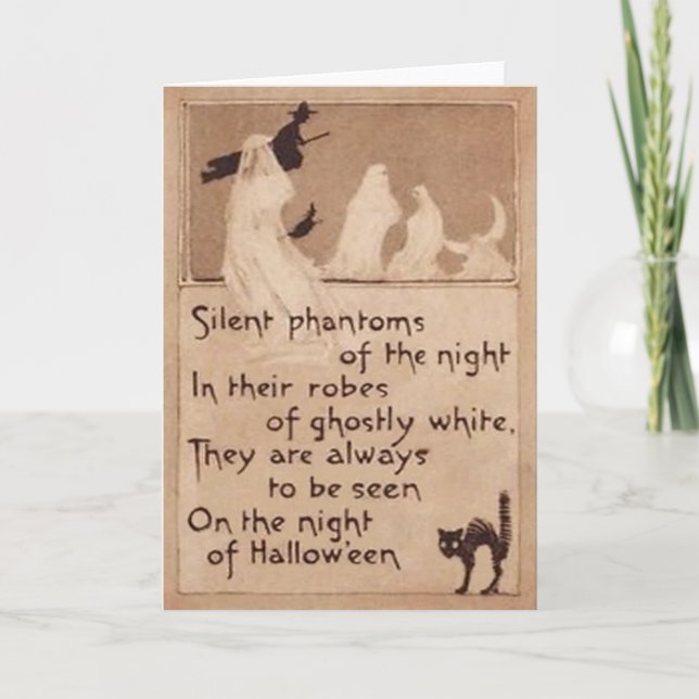 Sepia-Geist-Hexe-schwarze Katzen-Halbmond-Mond Karte (Vorderseite)