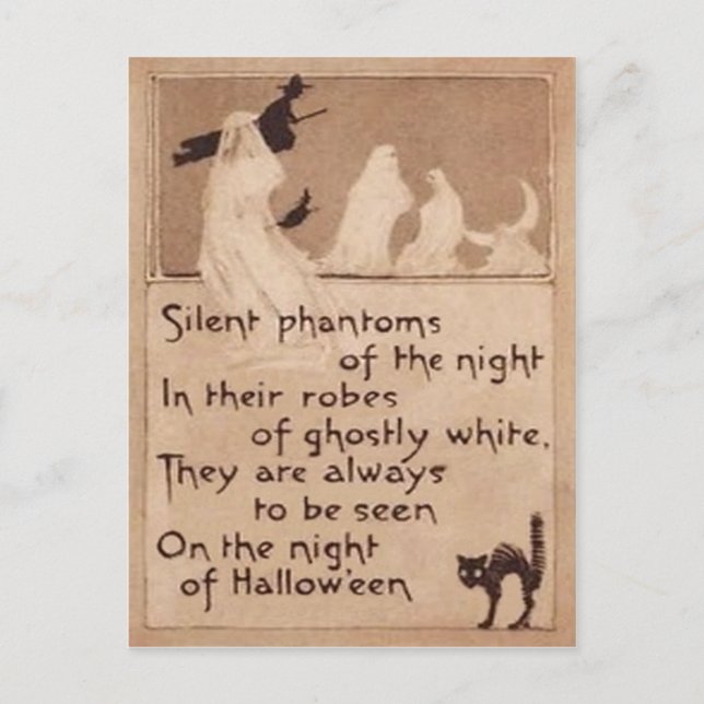 Sepia-Geist-Hexe-schwarze Katzen-Halbmond-Mond Postkarte (Vorderseite)