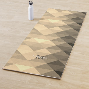 Sepia-gelbes geometrisches Quadratmuster Monogramm Yogamatte