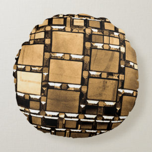 Sepia Geometric Mirror Muster Rundes Kissen