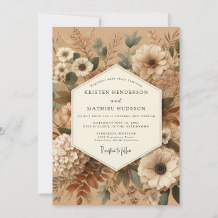 Sepia-gestimmte botanische Hochzeit Einladung