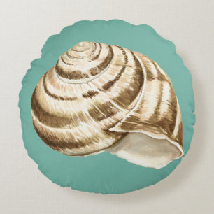 Sepia-gestreifte Muschel auf aquamarinem Rundes Kissen