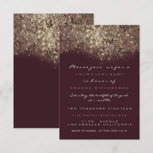 Sepia Gold Glänzender Glitter Burgunder Einladung