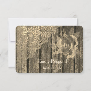 Sepia Gold Wood Lace und Rose Wedding RSVP