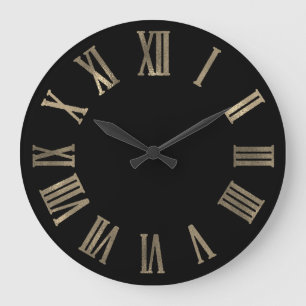 Sepia-Goldschwarz-metallische minimale römische Große Wanduhr