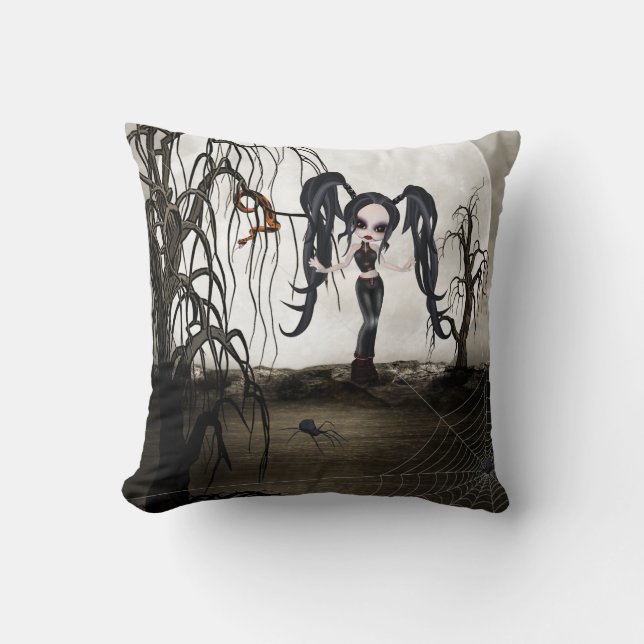 Sepia Goth Girl Kissen (Vorderseite)
