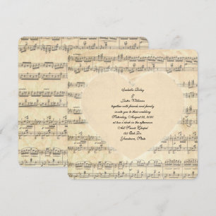 Sepia Hochzeitsherz auf Musik Einladung
