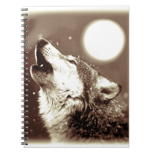 Sepia Howling Wolf im Moon-Notebook Notizblock