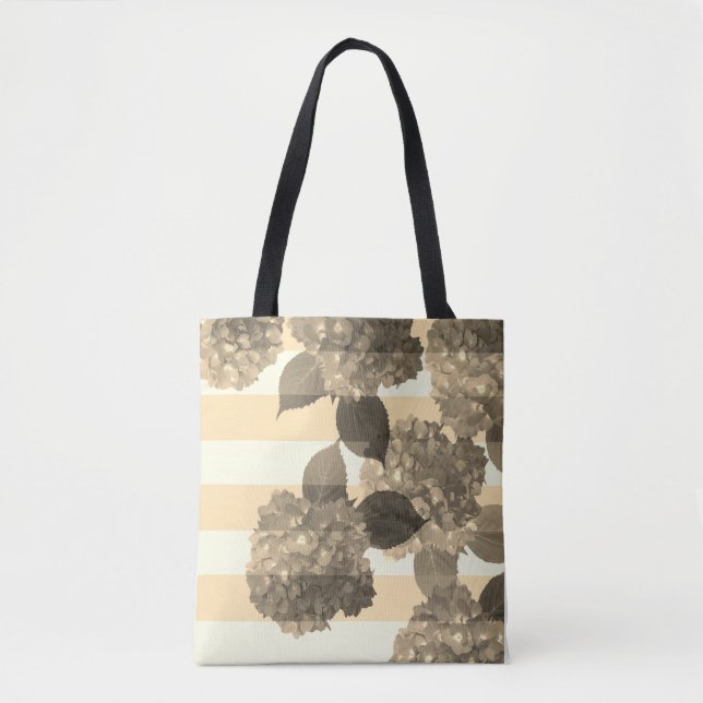 Sepia Hydrangea mit Stripes-Tasche Tasche (Vorderseite)