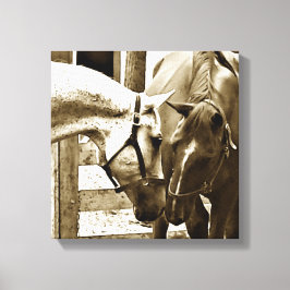 Sepia Image of Two Horses Up-Nah Leinwanddruck