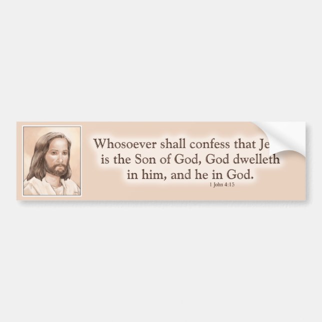 Sepia-Jesus-Kunst-Bibel-Zitat - 1 John-4:15 Autoaufkleber (Vorne)